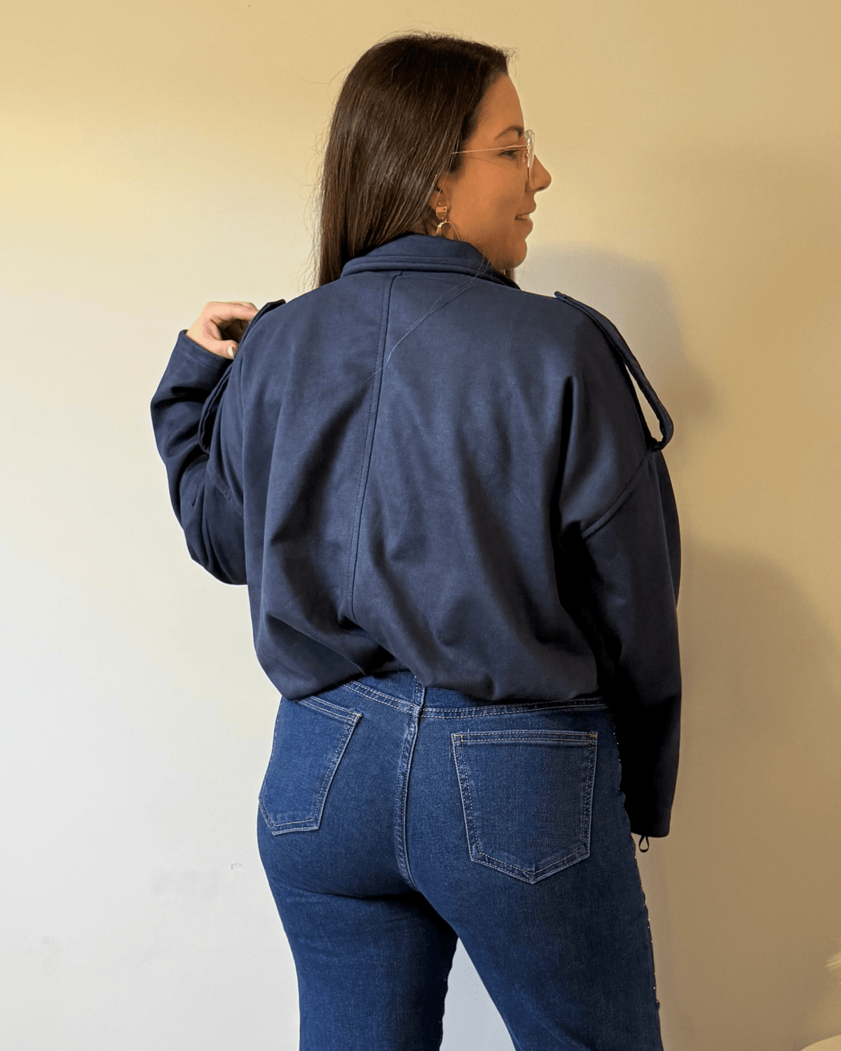 Chaqueta Bomber Antelina - SÜMAI COLLECTION - Azul Noche